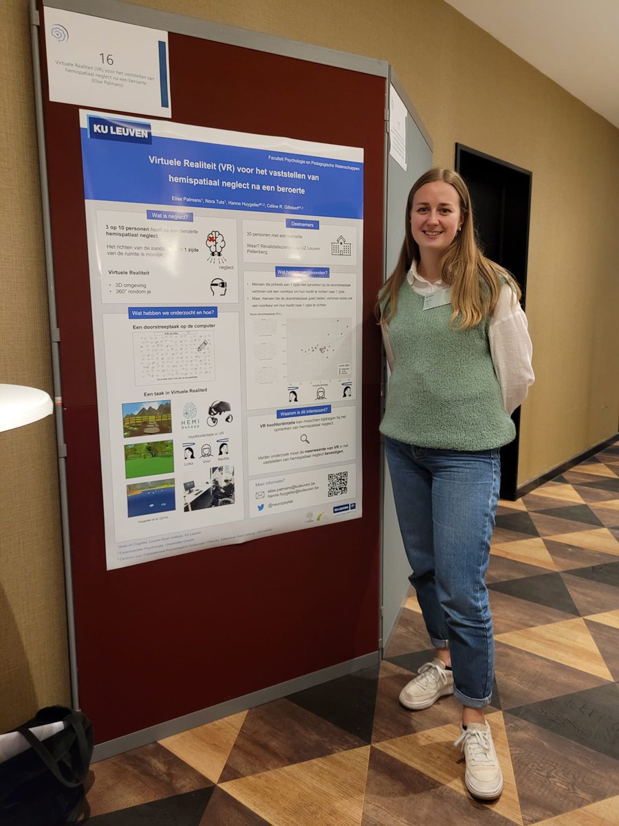 elisepalmans's tweet photo. Fijne deelname aan het #nahcongres (Sig vzw &amp; @HL_liga) achter de rug vorige week! Ik presenteerde er een poster over onze VR game voor het vaststellen van hemispatiaal neglect na een beroerte. 🧠 #HemiRehApp @HanneHuygelier @neuropsylab https://t.co/kqWOhGh4tJ