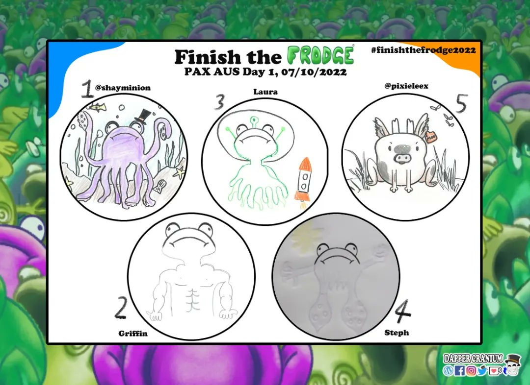 CraniumDapper's tweet photo. Thanks so much to all the entrants for PAX AUS Day 1 of my #finishthefrodge2022 and #fillthebinnie2022 drawing competitions! I've credited as many of you as I could π (most are on Instagram)
I'll be posting day 2 tomorrow π stay tuned!
#paxaus #pax #paxaus2022 #frodge #binoff https://t.co/KRl6WchI3K