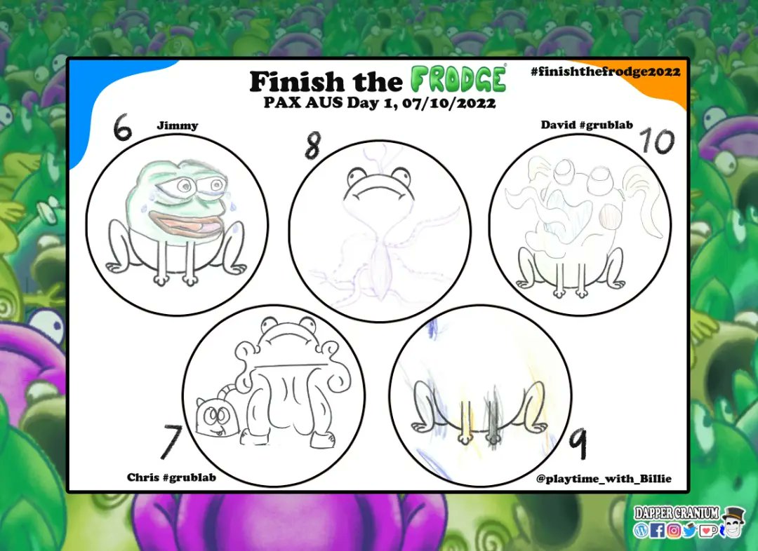 CraniumDapper's tweet photo. Thanks so much to all the entrants for PAX AUS Day 1 of my #finishthefrodge2022 and #fillthebinnie2022 drawing competitions! I've credited as many of you as I could π (most are on Instagram)
I'll be posting day 2 tomorrow π stay tuned!
#paxaus #pax #paxaus2022 #frodge #binoff https://t.co/KRl6WchI3K