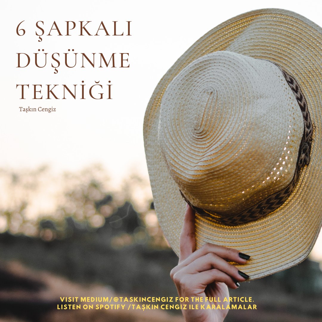 Edward De Bono’nun 6 Şapkalı Düşünme Tekniği hakkında detayları içeren yazıma ulaşmak için : 

shorturl.at/rFTU1 

#DeBono #6Hats #Thinking #6Sapkalidüsünme