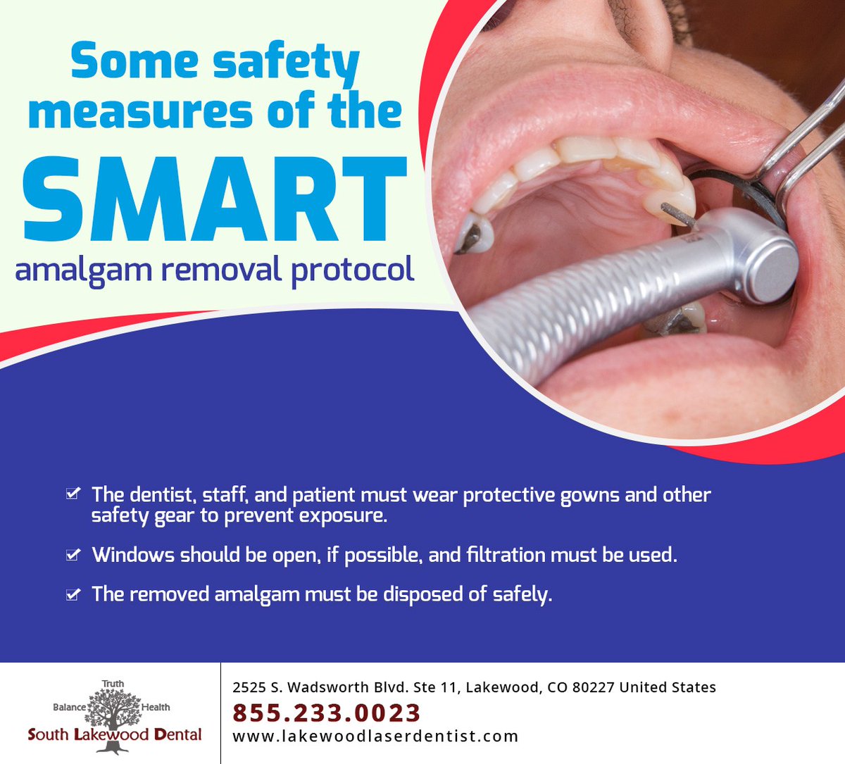 DrHScottStewart's tweet image. The International Academy of Oral Medicine and Toxicology (IAOMT) has laid down the SMART protocol to ensure the safety of everyone present during amalgam removal. Learn more at lakewoodlaserdentist.com #SMARTProtocol #IAOMT #lakewood #colarado #southlakewooddental