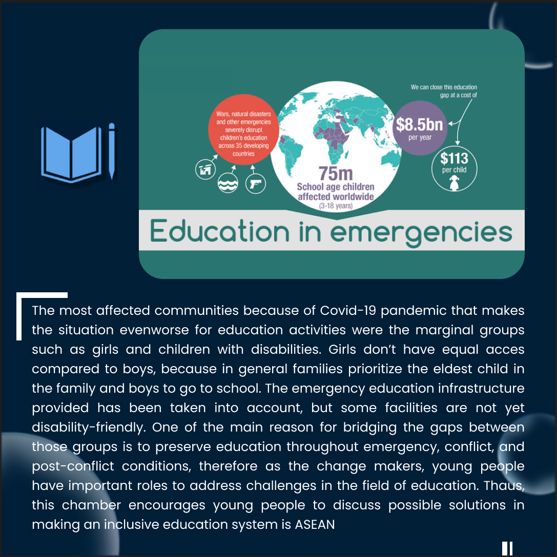 The_AYIC's tweet photo. Education is everyone's right but the truth is, only less than half of the children in ASEAN have access to education. This happened because of many factors such as economic and development problems.

#AYIC2022
#SDGs4 https://t.co/OuRDgXMPDG