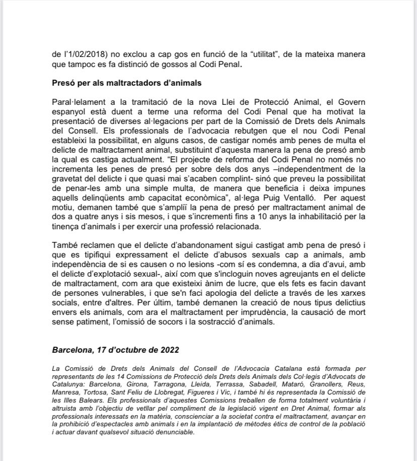 👉 La Comissió de Drets dels Animals reclama que la nova Llei estatal de Protecció Animal no exclogui els gossos utilitzats en la caça
👉 Presenta al·legacions a la reforma del Codi Penal per endurir els càstigs per delictes de maltractament animal
🗞️📲 ⤵️
cicac.cat/2022/10/la-com…