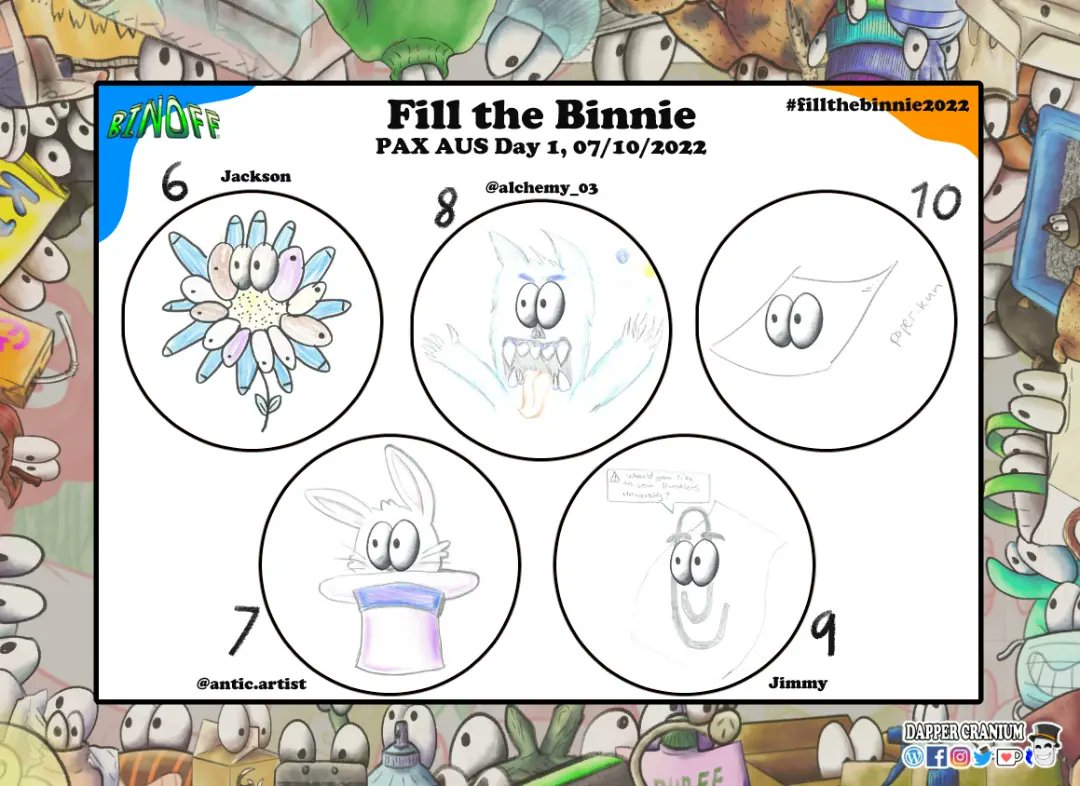 CraniumDapper's tweet photo. Thanks so much to all the entrants for PAX AUS Day 1 of my #finishthefrodge2022 and #fillthebinnie2022 drawing competitions! I've credited as many of you as I could π (most are on Instagram)
I'll be posting day 2 tomorrow π stay tuned!
#paxaus #pax #paxaus2022 #frodge #binoff https://t.co/KRl6WchI3K