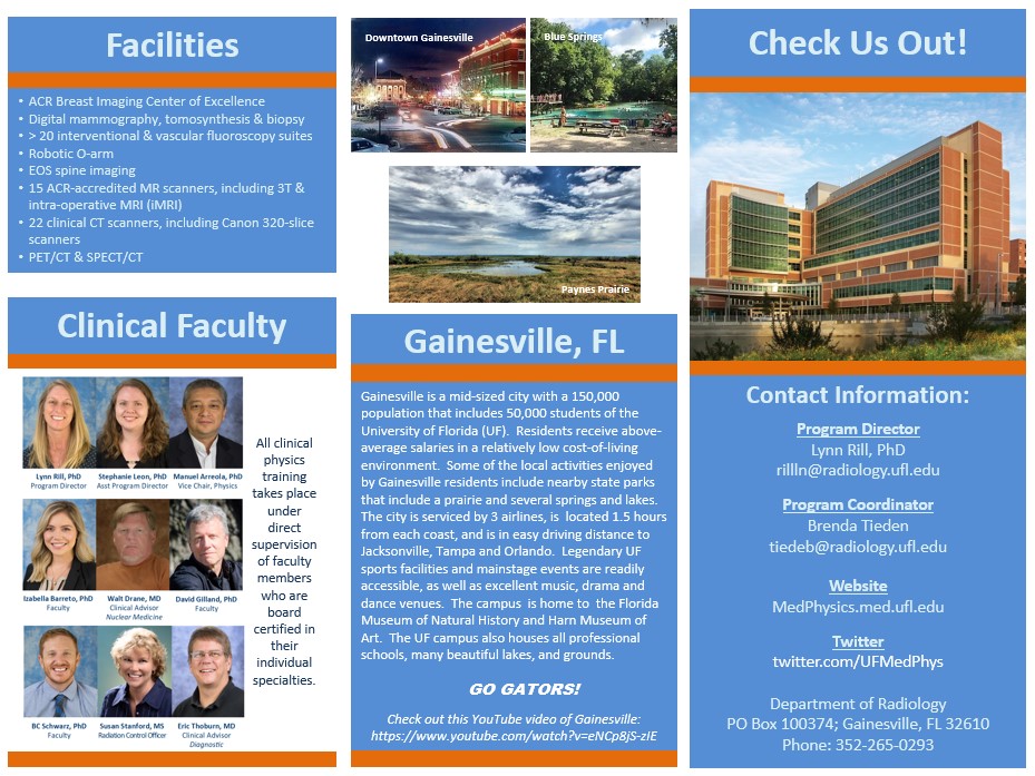 UFMedPhys's tweet photo. The #UFMedPhys #Diagnostic Imaging #MedPhys #Residency Program is accepting applications via the #aapm #mprap! We look forward to receiving your application! #florida #sunnyandwarm #campep It's great to be a #floridagator https://t.co/ZNCedV5JfF
