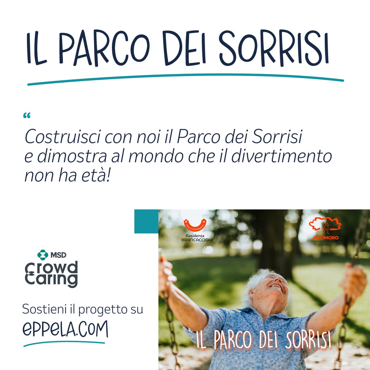 msdsalute's tweet photo. Vicino Matera c’è un posto magico: la Residenza Brancaccio. 

Una casa di riposo, dove vogliono realizzare un grande parco giochi nel giardino intorno alla struttura.

#MSDCrowdCaring vuole realizzare il loro desiderio. E tu? 
https://t.co/aNwcrJI1Tn

#MSD https://t.co/eoUxqNvgmd