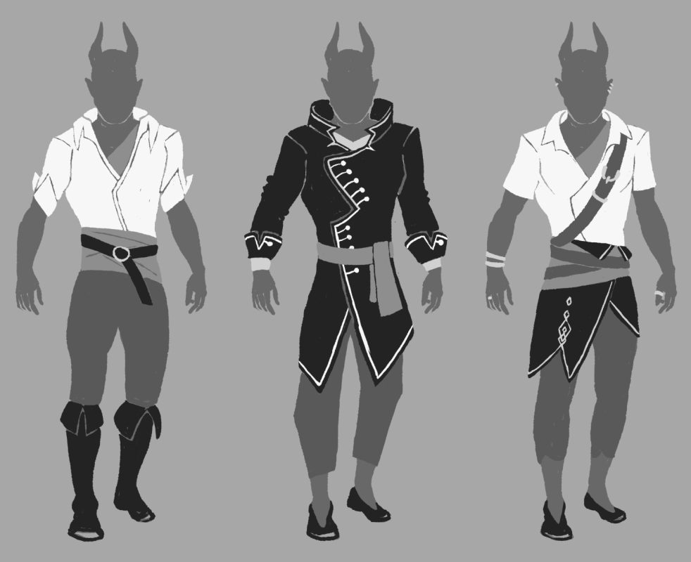 Working out a nice piratey look for Rune was a fun challenge. I looked at a lot of pirate media to get there. Here are some of the sketches I made along the way. #dungeonsanddragons #tiefling