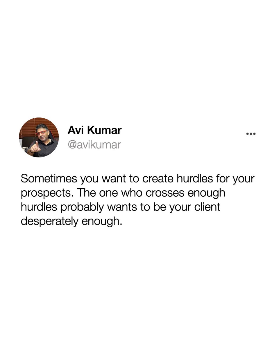 avikumar's tweet image. One of the best ways to filter out the tire-kickers and find more buyers is to create more hurdles in your business, not less.

#PPC #PPCservices #GoogleAds #Kuware #advertising #digitaladvertising #entrepreneurship #scale