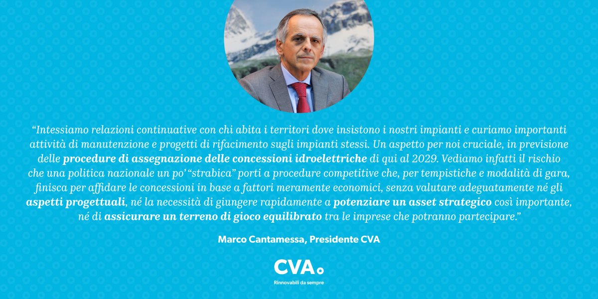 Gruppo_CVA's tweet photo. Produzione di #energierinnovabili e attenzione al #territorio sono temi cruciali e strategici per assicurare forniture continuative e sostenibili di #acqua ed #energia. Lo ha sottolineato il Presidente CVA @MarcoCantamessa al convegno “Dighe e Territorio” organizzato da #ITCOLD⬇️ https://t.co/EOS4ljVDUu