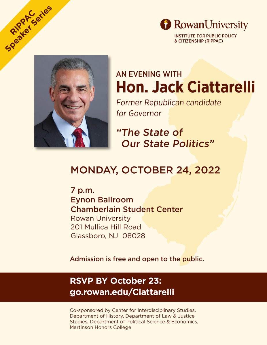 RowanIPPC's tweet photo. Please join us for this free event as #RIPPAC hosts @Jack4NJ at @RowanUniversity on Monday, Oct 24 at 7 pm.  All are welcome.  Register at https://t.co/yicmxoODsy https://t.co/dpay2b0XE5