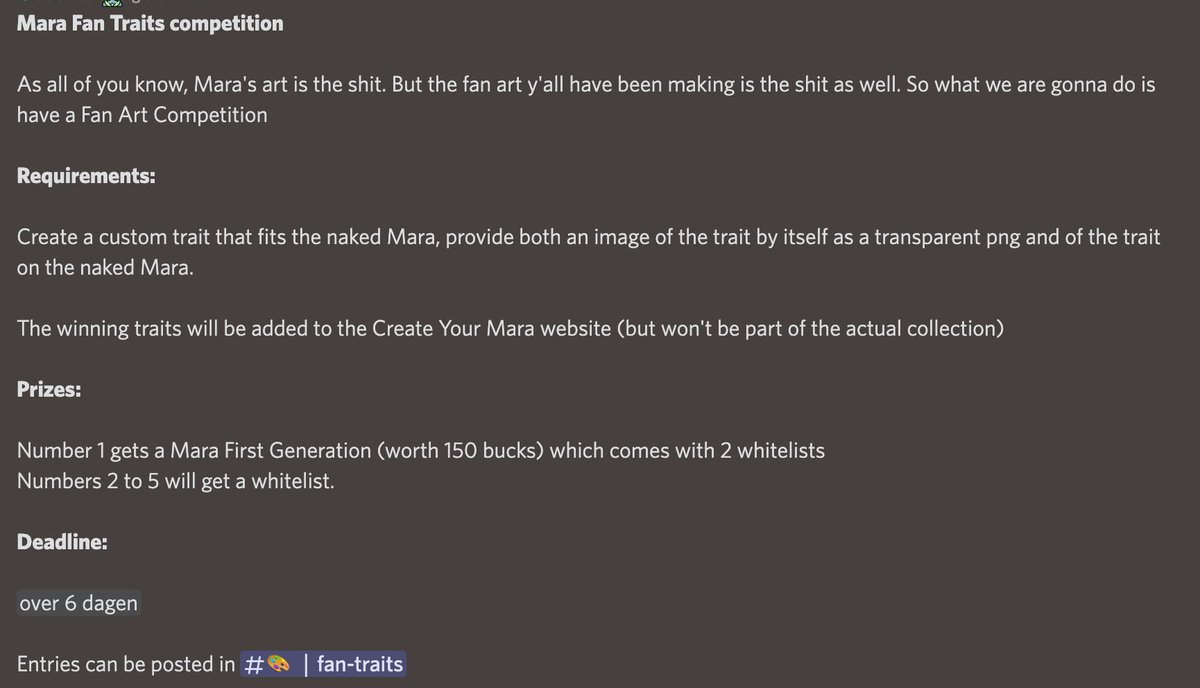mara_WRLD's tweet photo. Waddup waddup, we are kicking the week off with a create-your-own-trait. We will be adding all the winning traits to the create your own Mara website (but not the collection)

It's gonna be dope, want to enter but aren't in the Discord yet. DM your entry to @GoudvisNFT https://t.co/68mrESOWCk