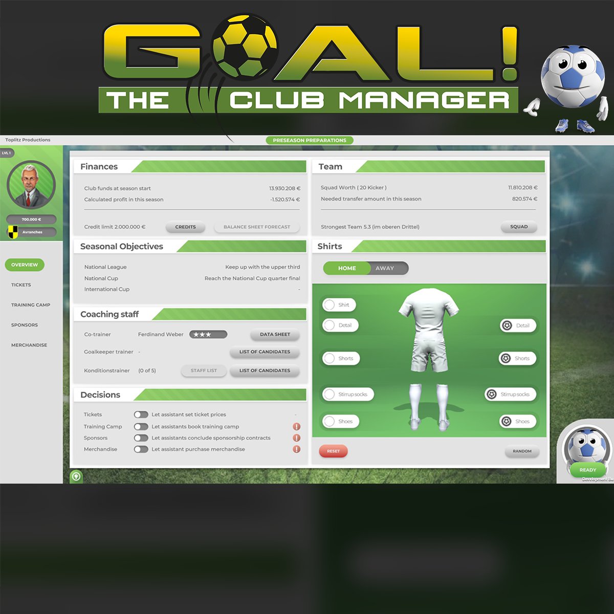 GoalTheClub's tweet photo. Keep up your finances to provide your team with the ressources needed. Micro management is the key term to develop your own unique strategy and enhance your team with many different options of your own business.
#goal #toplitz #2tainment #STEAM #footballmanager #soccer #indiegame https://t.co/ryPEb4lgGe