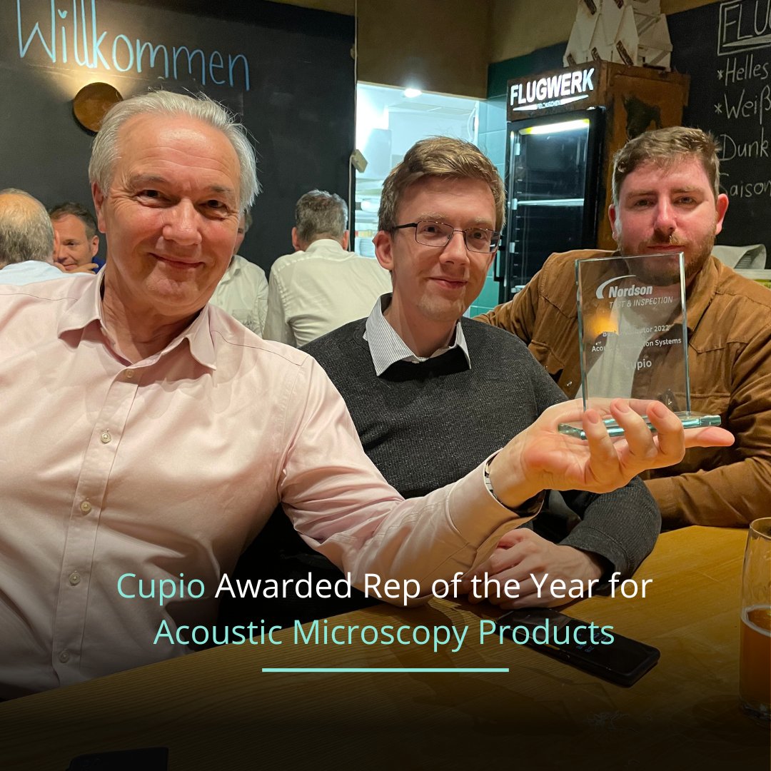CupioLtd's tweet photo. Last week members of our technical team attended the Nordson T&amp;I meeting, where we picked up the award for Rep of the Year for Acoustic Microscopy Products  🏆

#cupio
#cupioservices
#nordson
#acousticmicroscopy https://t.co/qgrWLHGBkq