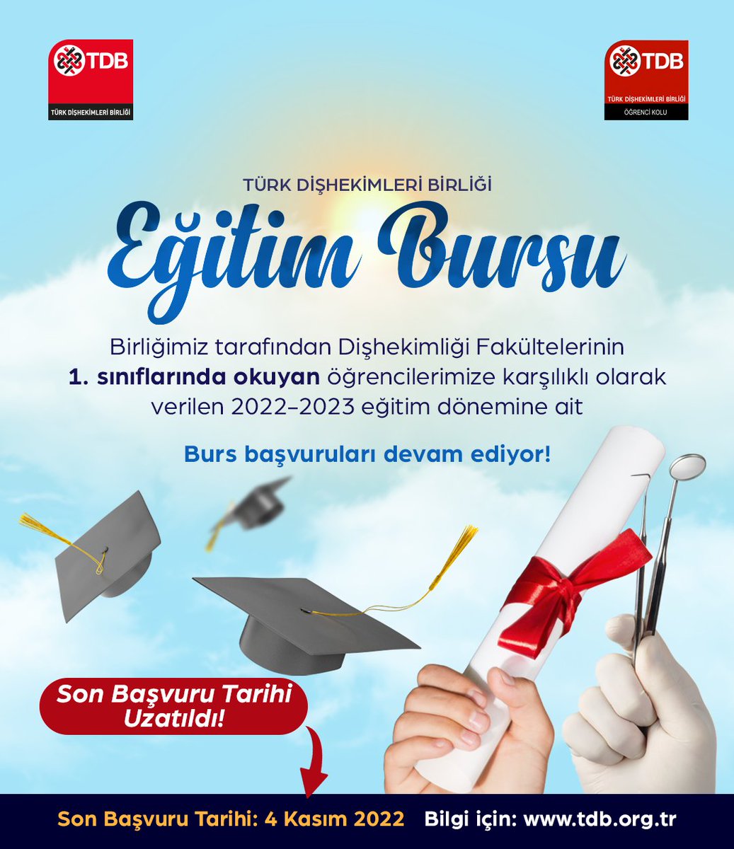 TDB EĞİTİM BURSU BAŞVURULARI DEVAM EDİYOR! Haberin detayı için: tdb.org.tr/icerik_goster.… #türkdişhekimleribirliği #turkdishekimleribirligi #diş #sağlık #dişhekimi #tdbhaber #tdbd #dişhekimliği #tdböğrencikolu #fdi #BilimselDişhekimliği #Burs #TDBBursu