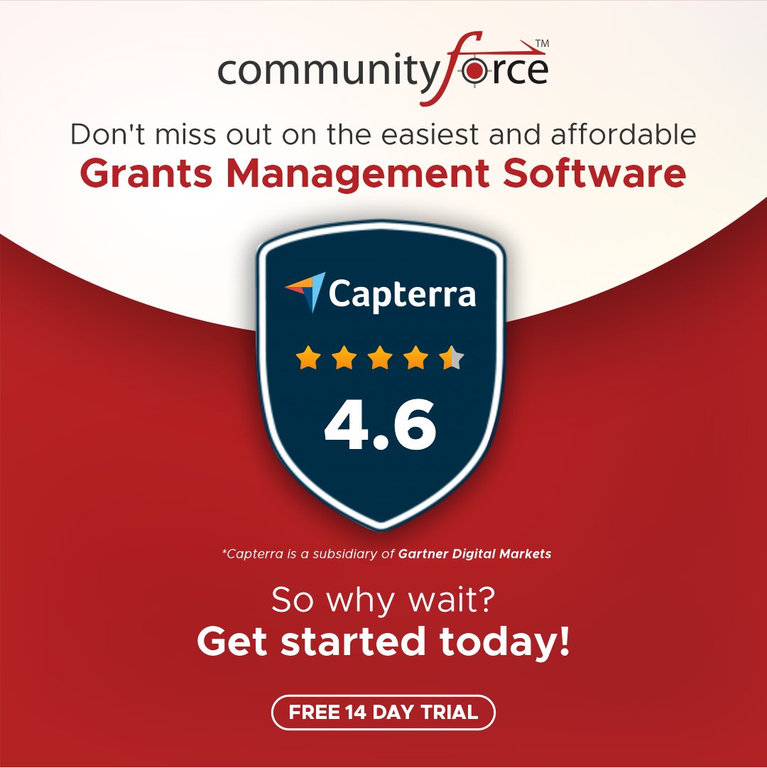 communityforce's tweet photo. We're proud to have been rated ๐ฐ.๐ฒ ๐๐๐ฎ๐ฟ๐ on #Capterra for #Grant Management Software!
Test drive ๐๐ฅ๐๐ for 14 days: https://t.co/PEOMkVh6qo
#nonprofits #future #productivity #philanthropy #technology #nonprofit #communityforce #grantmaking #grantmanagement https://t.co/JWaFoMSKKL