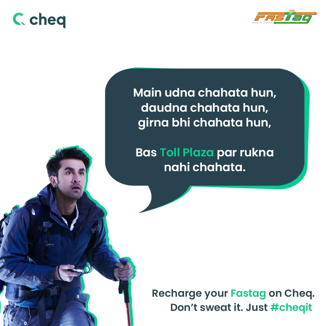 cheqit_'s tweet photo. You could be the Ranbir from YJHD in 2 simple steps-
πDownload @cheqit_ on https://t.co/BXOEleoYGd β
π Pay your #fastag_bill with @cheqit_ πΈ
What are you waiting for? π
#YJHD #CheqingAccount #financetips #money_management https://t.co/W5WWA9YJM2
