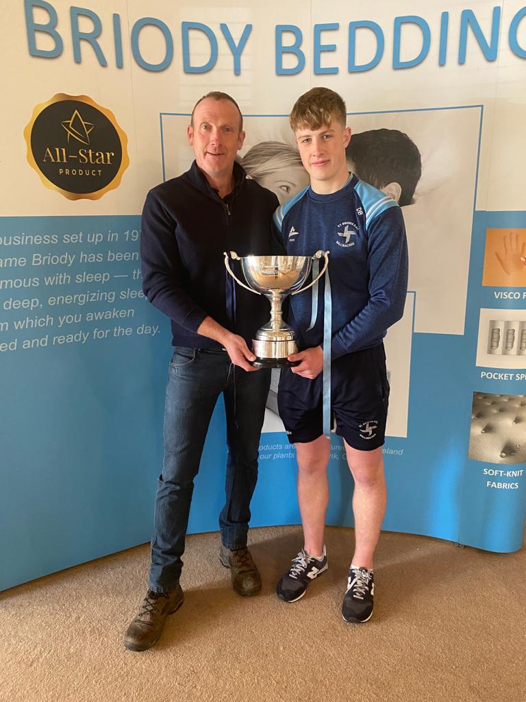 Proud dad Martin Briody pictured with son Dylan and the JBFC Fintan Ginnity Cup this morning. Well done to everyone at <a href="/Stbrigids_gfc/">St. Brigids GFC</a> on a fantastic display Saturday <a href="/wearemeath/">We Are Meath</a>