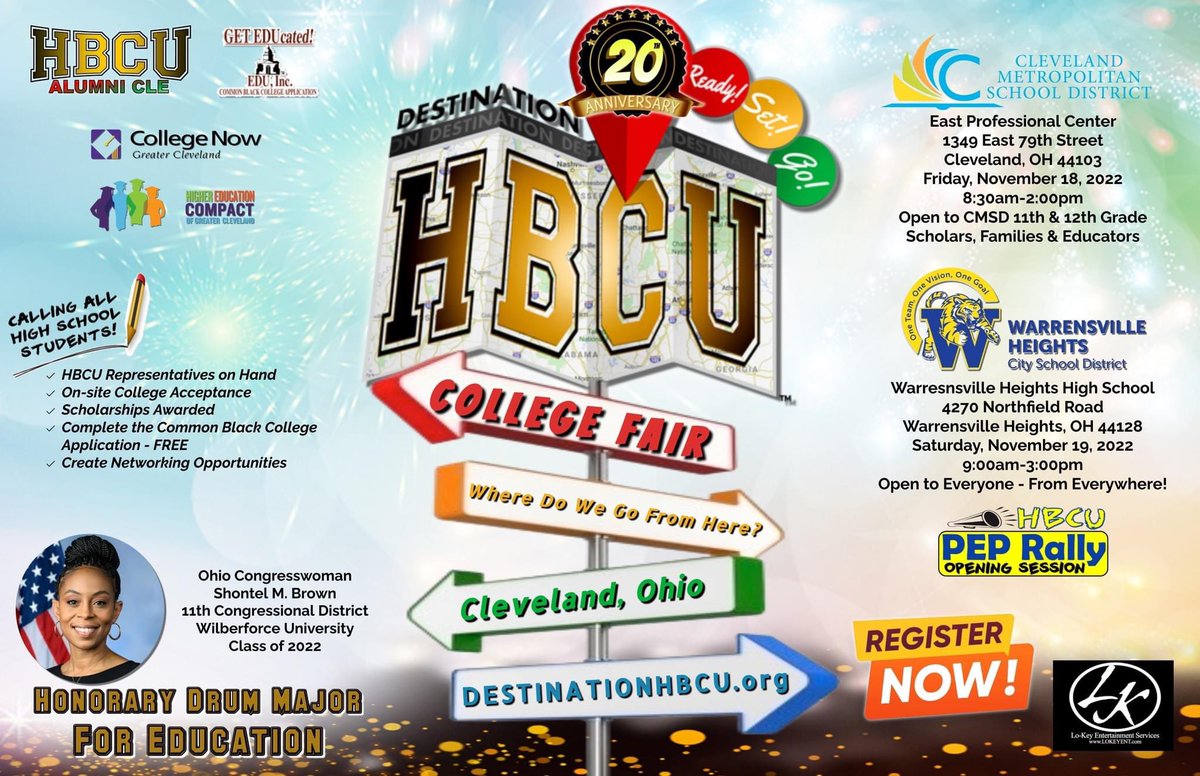 SchoolofOneCLE's tweet photo. The 20th Destination HBCU College Fair is coming your way.
This College Fair is For Everyone - From Everywhere!
Students - Parents - Educators - Vendors - HBCU Recruiters
Register now!
#SupportHBCUs #DestinationHBCU #HBCU #HBCUAlumniCLE #HBCUBound23
https://t.co/uCV9LZq0EA https://t.co/U0RHxPTwHv