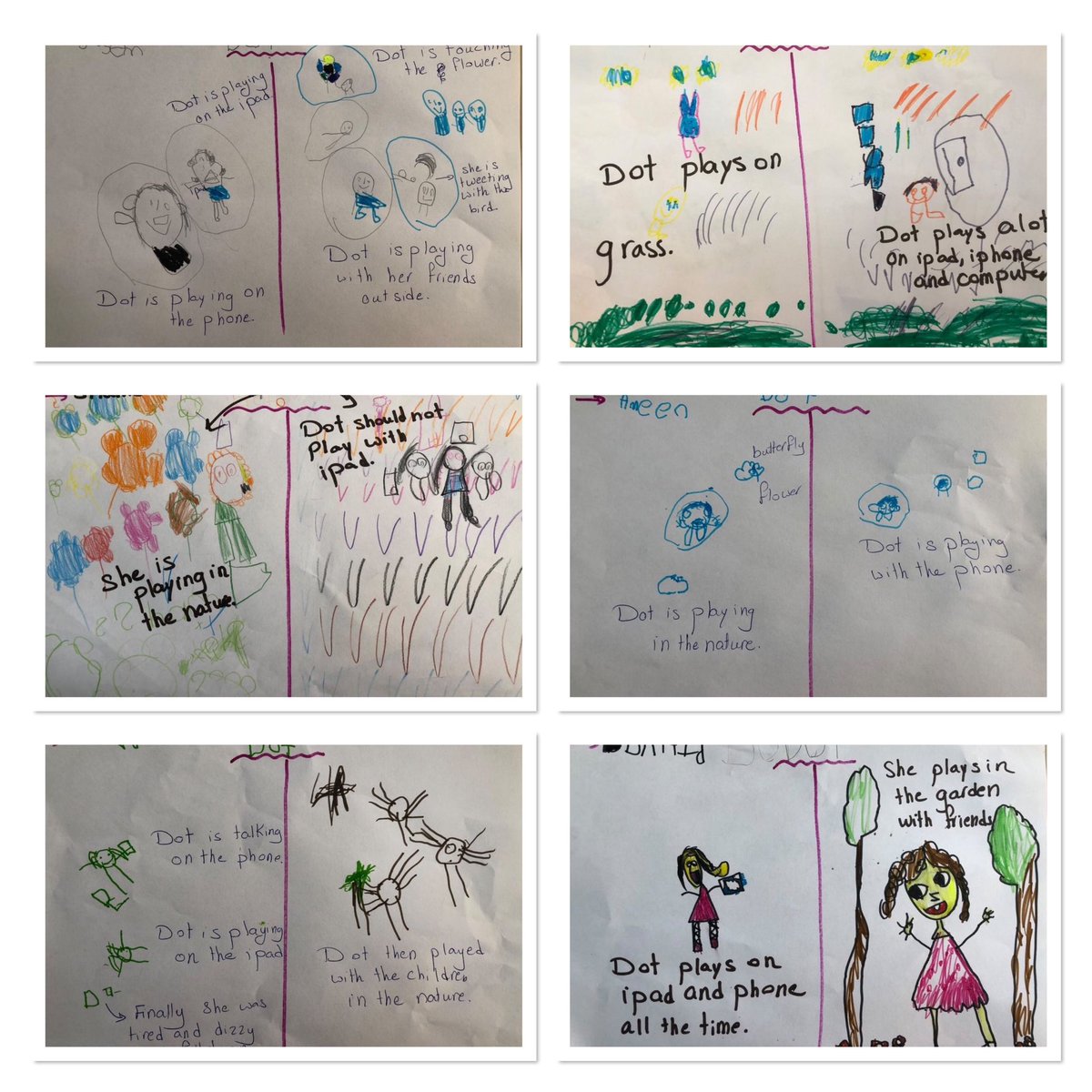 After listening to Story”Dot”,KG3C learners drew how Dot used to spend time on electronic devices &amp;then shifted to healthy choices instead like playing with friends in nature  #Reflection #listening #StoryTime <a href="/Hhhsinfo/">Houssam Hariri HS</a> <a href="/TawilNoor/">Noor Taweel</a> <a href="/sashgh/">Sasha Ghosn</a> <a href="/tbaassiri/">Tharwat Baassiri</a> @reem_lutfi <a href="/FatimaJ38929658/">Fatima Jomaa</a>