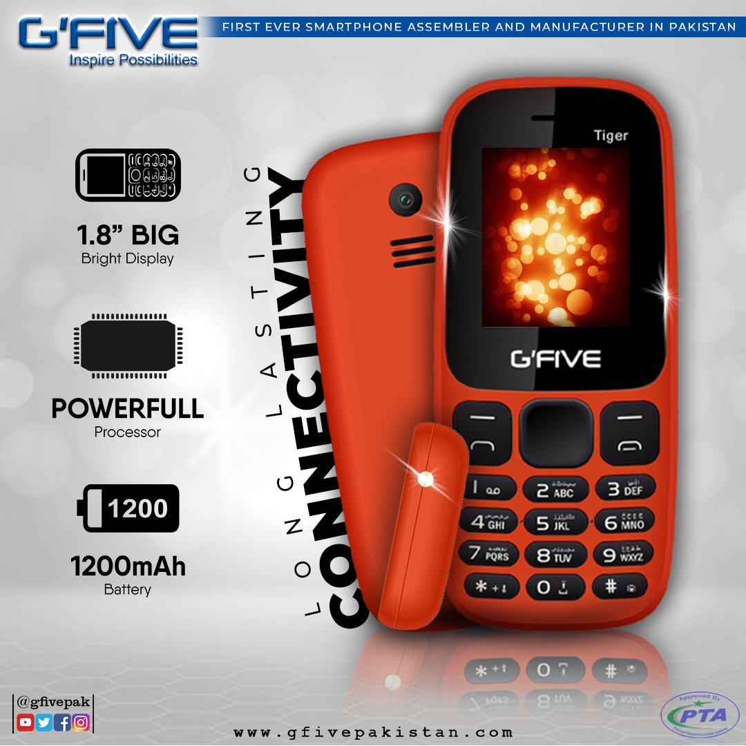 gfivepak's tweet photo. G'Five Featurephone | Tiger | Comes with 1.8" Bright Display | Dual-Sim Support | A Smart Digital Camera | Elegant Design | 1200mAh Battery Long Talk Time | And Many more!
#Gfivepakistan #GfivePak #Gfivefeaturephone #Tiger #MobilePhone #GfiveTiger #1200mAh #FeaturePhone #gfive https://t.co/qVRqwNcFuc