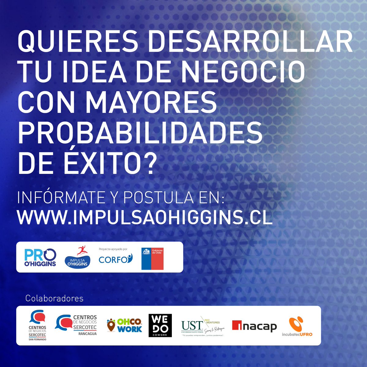 OHCowork's tweet photo. 📢 @ImpulsaOhiggins tiene una nueva invitación para los emprendedores de la Región de O'Higgins.
Postula a la Academia de formación para emprendedores en etapas iniciales y aprende a mejorar tu propuesta de valor y validar tu idea de negocio.
Postula en https://t.co/tSK57RLUCS 🔗 https://t.co/fBXh6uHSa3