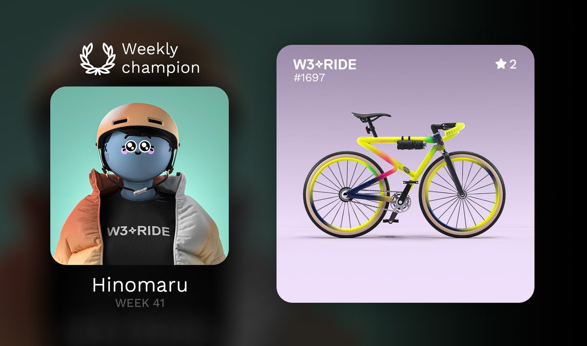 Let's start this week by congratulating our first champion! Congrats to @arigatoHinomaru, our japanese discord mod who just crushed the highscore, with an average ride rewards of 60k Power Dring Dring! #biking #CNFTCommunity #Move2Earn