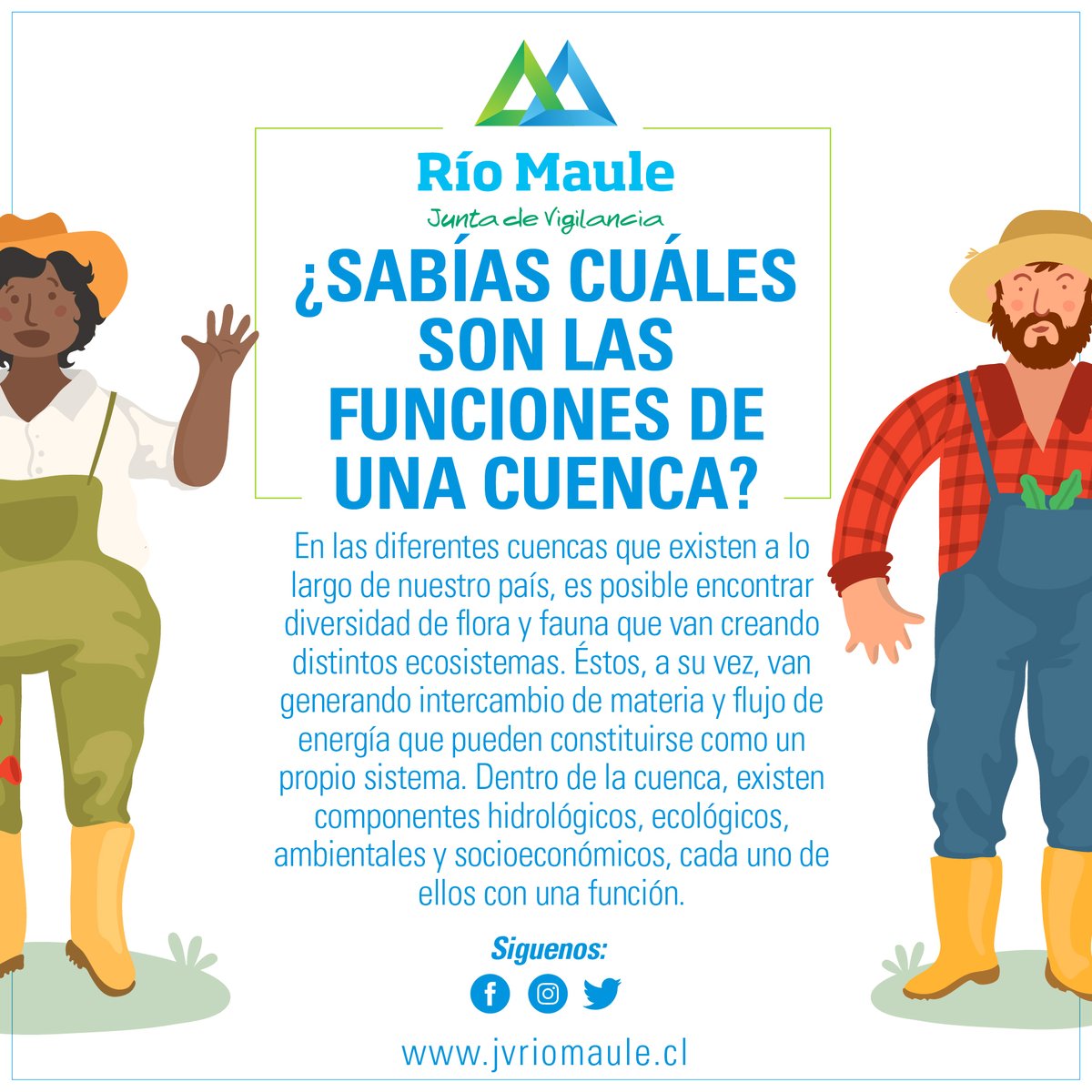 JVMRioMaule's tweet photo. 📌📌 Hola ‼️comenzamos una nueva semana y con ello queremos entregarles una nueva información. Sabes cuáles son las funciones de una Cuenca❓Aquí te lo explicamos.
#jvrm #agricultura #agua #riego https://t.co/1DRLWajvyO
