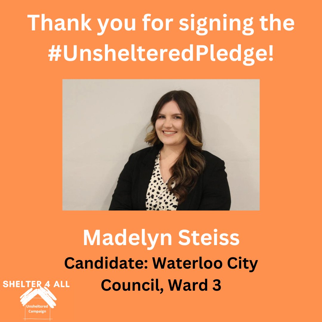 UnshelteredC's tweet photo. Waterloo City Councillor Ward 3 Candidate @votesteiss has signed the #UnshelteredPledge! Thank you for advocating for unhoused residents of @RegionWaterloo! Stay tuned for more signatories! Register for our Town Hall TODAY: https://t.co/6t7jWzKvQt https://t.co/7nHmCT3yDa
