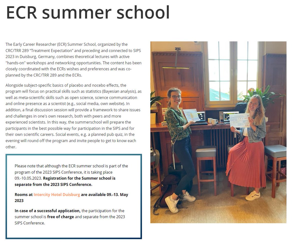 Attention all #placebo #ECR's, we have 2 special opportunities planned just for you!

1️⃣ A science slam where you get to showcase your work in just 3 minutes, #SciComm-style ✨

2️⃣ A (free!) summer school preceding SIPS with workshops teaching you all the meta-skills you need 😱