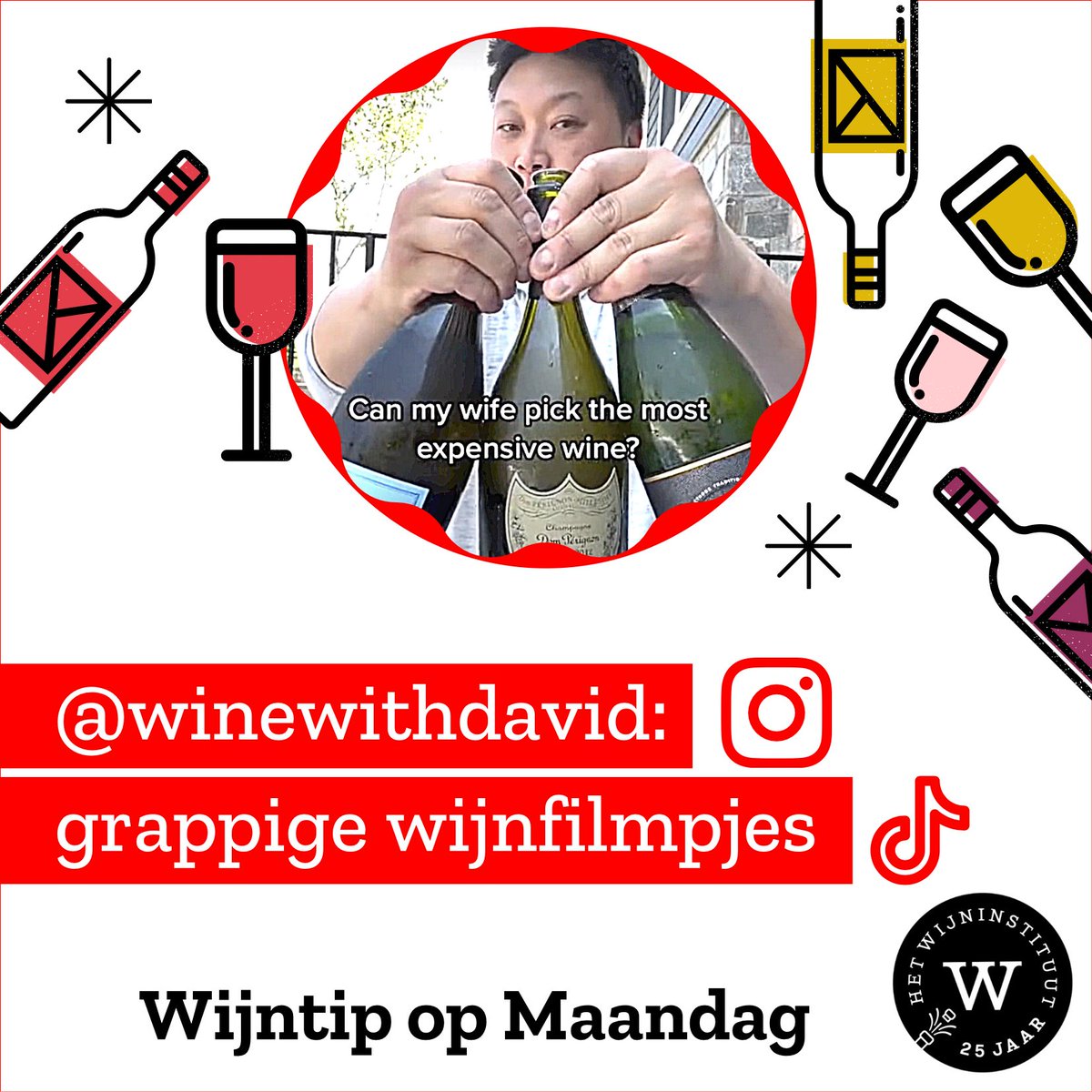 🍷📽️Wijntip op Maandag.
Zit je op Instagram of TikTok? Ga dan eens naar @winewithdavid. Daar maakt wijnmaker en wijnhandelaar David Choi grappige korte filmpjes over wijn, zoals “Can my wife pick the most expensive wine?” of “Why we spit wine”. Soms hilarisch, altijd leerzaam.