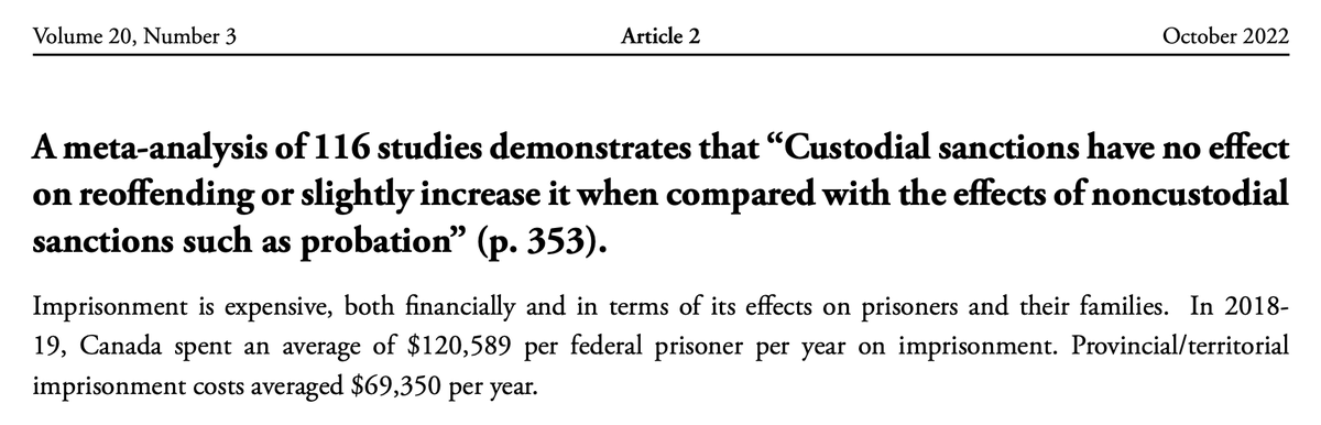 sebastianjroche's tweet photo. Les peines de prison ne dissuadent pas de récidiver. 116 études montrent qu'on n'observe jamais effet de réduction de  la récidive, et certaines montrent que la prison renforce même la récidive. Le choix de la prison ne s'explique pas par son efficacité pour protéger la société https://t.co/8Vfc9NhhOB