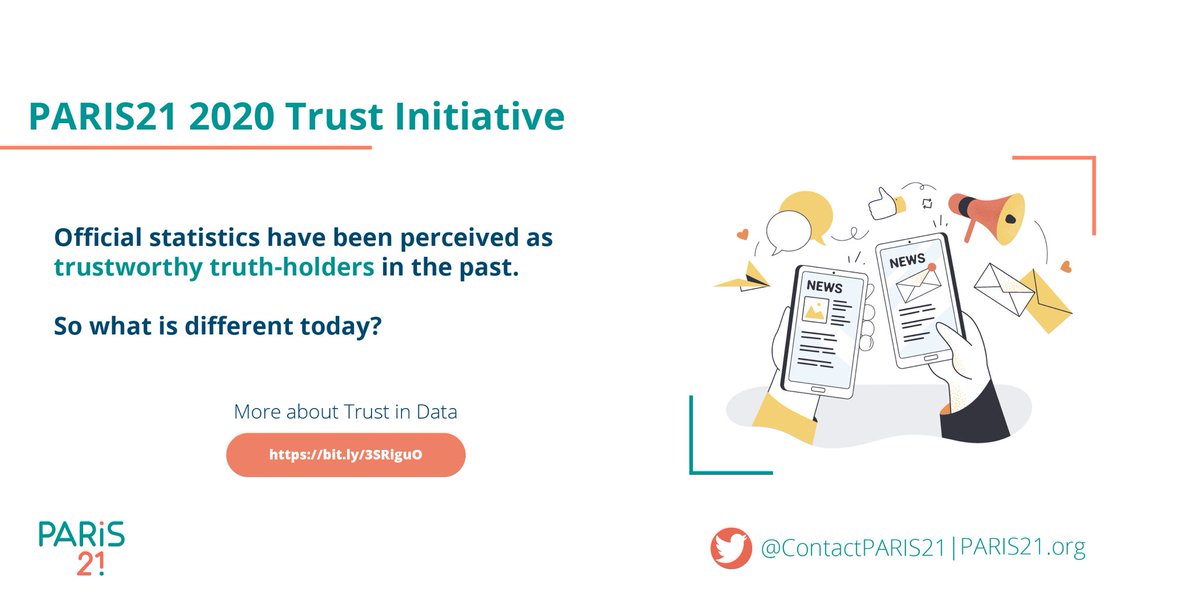Amidst a rapidly changing online landscape, how can we distinguish reliable #data?

The PARIS21 2020 Trust Initiative supports projects in LMICs to foster trust in official #statistics.

⬇️ Learn more: 
bit.ly/3SRiguO