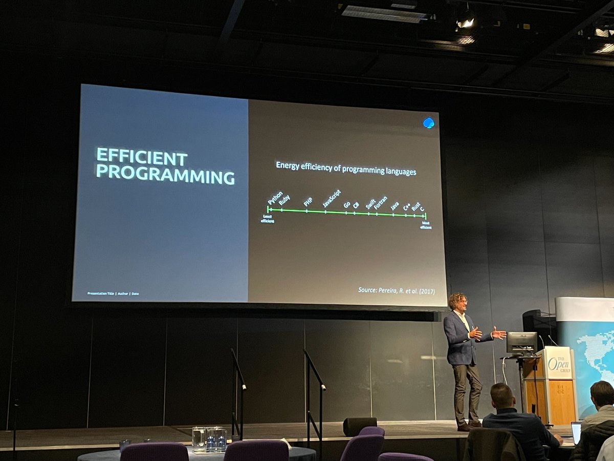 TheOpenGroup's tweet photo. #ogEDI - Robert Engels @Capgemini - Energy efficiency of programming languages. #Sustainability #EA https://t.co/hNspqTnABU