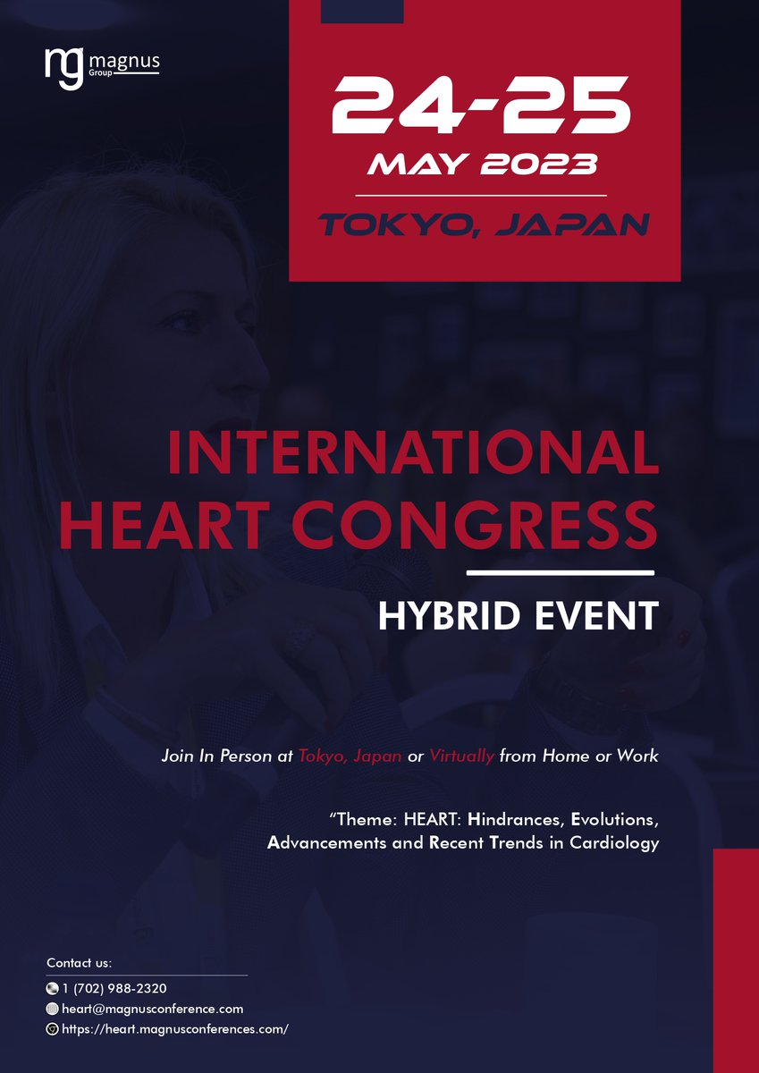 Heart_Conf's tweet photo. Join us @Heart_Conf, you are assured of discovering the latest developments and breakthroughs that are exclusive to Cardiology.
For more details: https://t.co/sfroE9GF8Y
🚩Tokyo, Japan 📅May 24,25, 2023
#HeartConferences #HeartCongress #CardiologyConferences #HeartEvents https://t.co/65HSXd9rgK