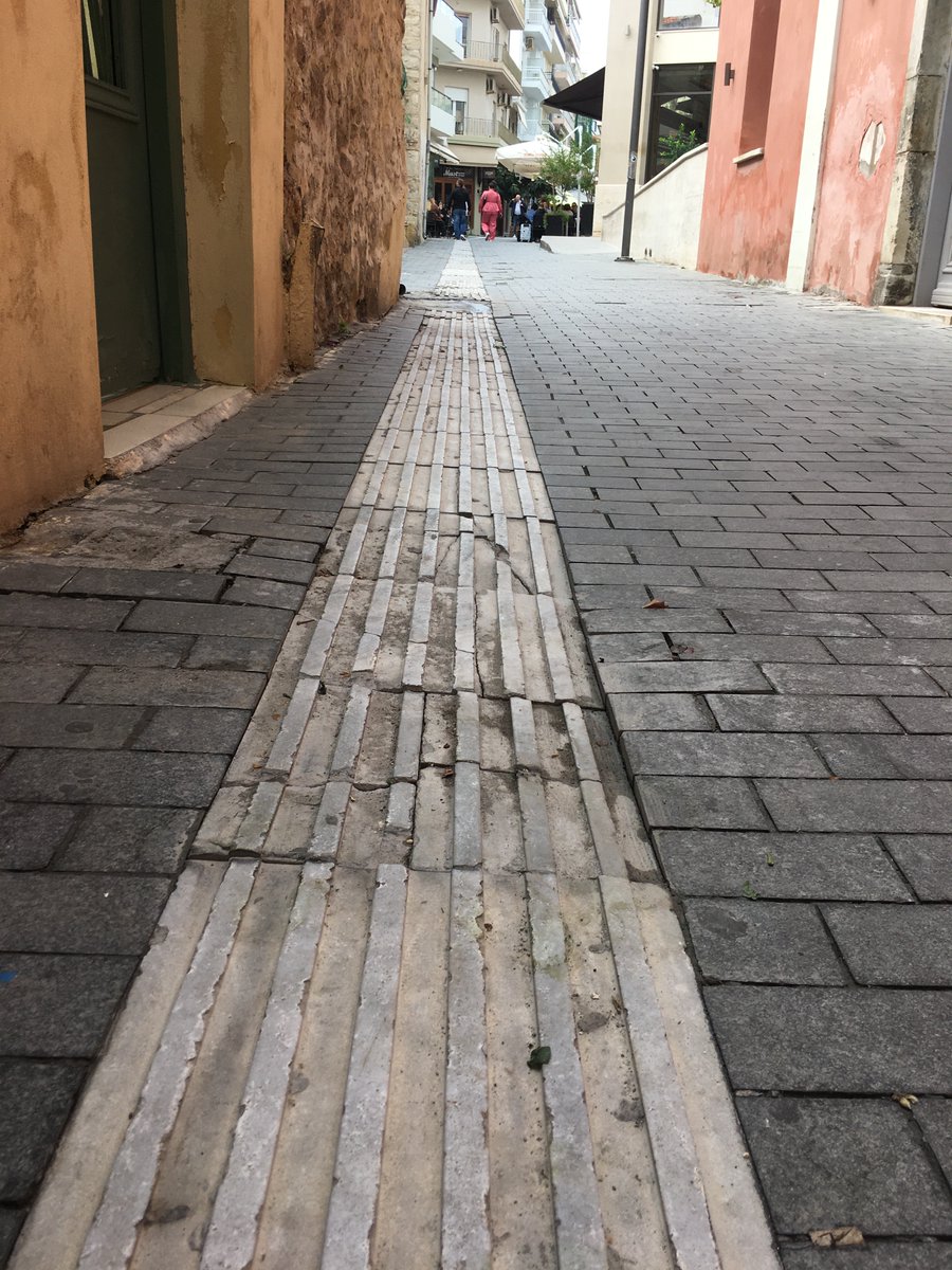roy_bendor's tweet image. In the old city of Heraklion: one of these is tactile paving and the other is for rainwater. #multisolving