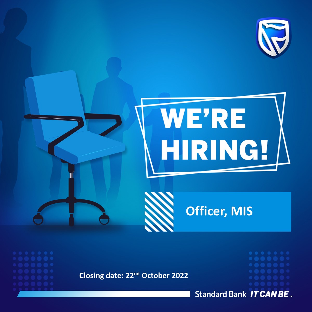 StandardBankSZ's tweet photo. Vacancy Alert! 
It Can Be an Exciting New Future. Apply today to join the #BlueBloods.
• Officer, MIS: https://t.co/aFfteZFgCO https://t.co/51rHQTCCpp
