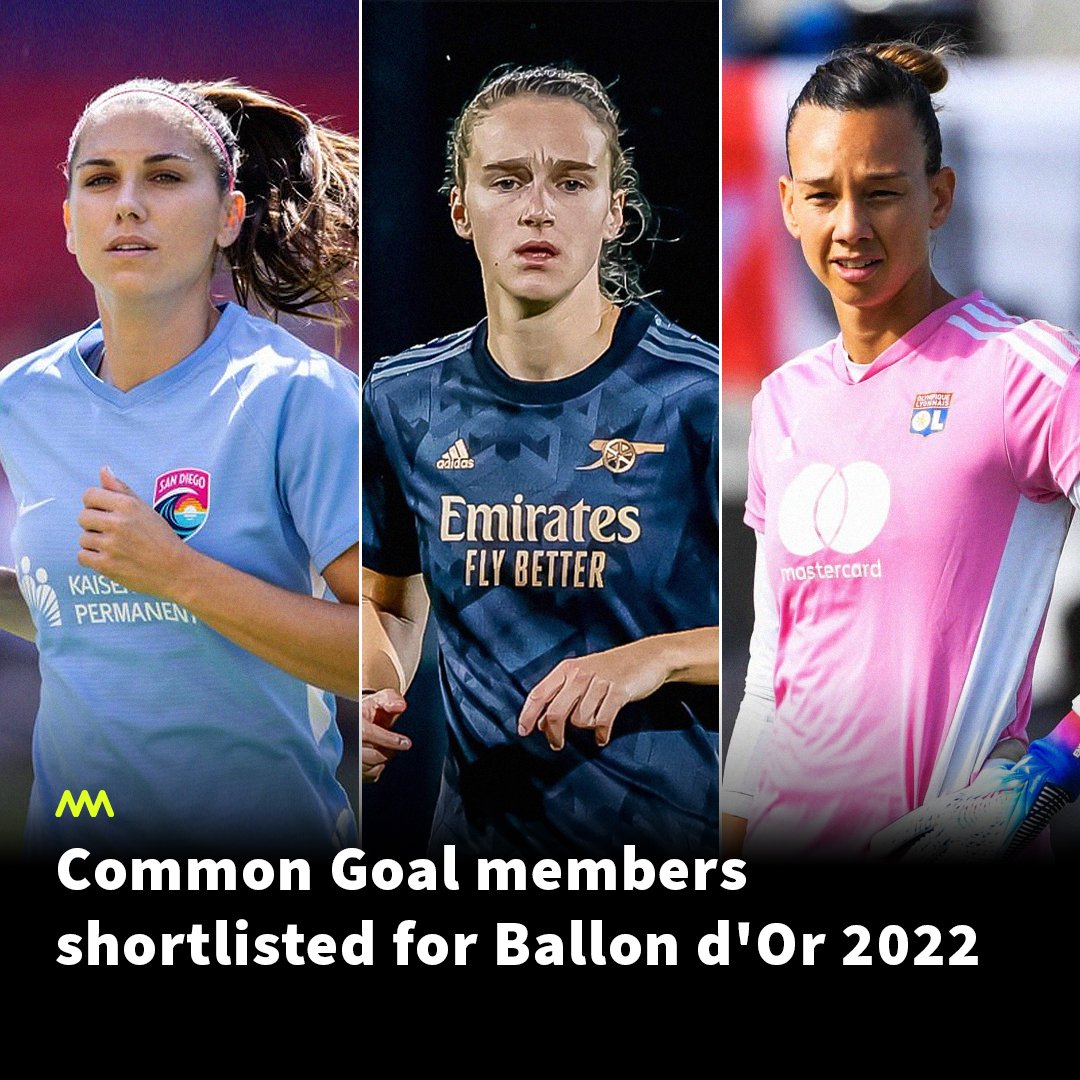 Excited and proud to see these familiar faces on the Ballon d’Or shortlist. All the best to @alexmorgan13 @VivianneMiedema @TIANEendler tonight! #BallonDor #Football #CommonGoal