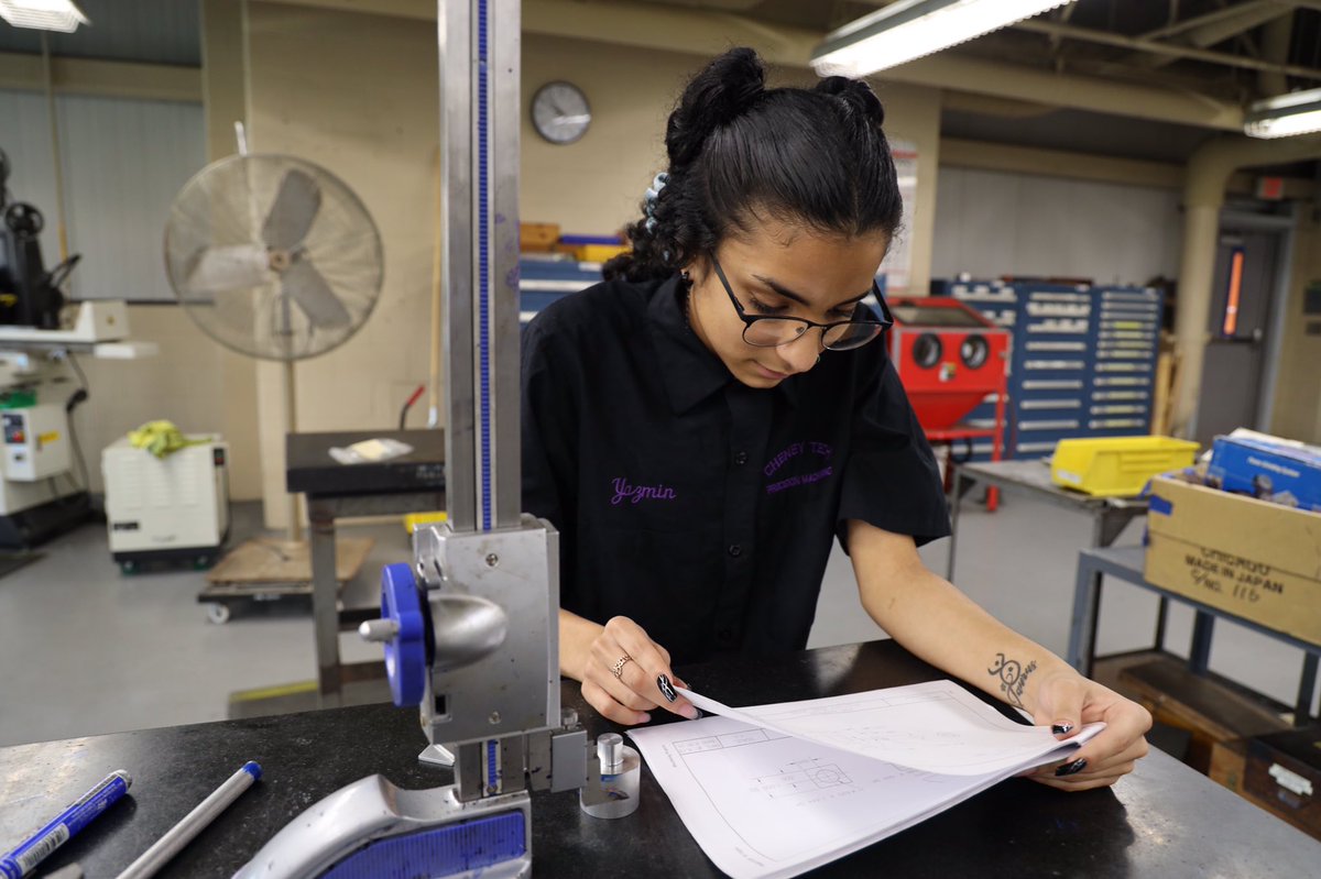 HowellCheneyTHS's tweet image. Yazmin Hernandez, Class of 2023, came to #cheneytech specifically for Precision Machining Technology.“I love how  hands-on the shop is and how we have multiple machines to work with.I hope to expand my trade knowledge and use those skills to help run a company one day.”#MFGMonth