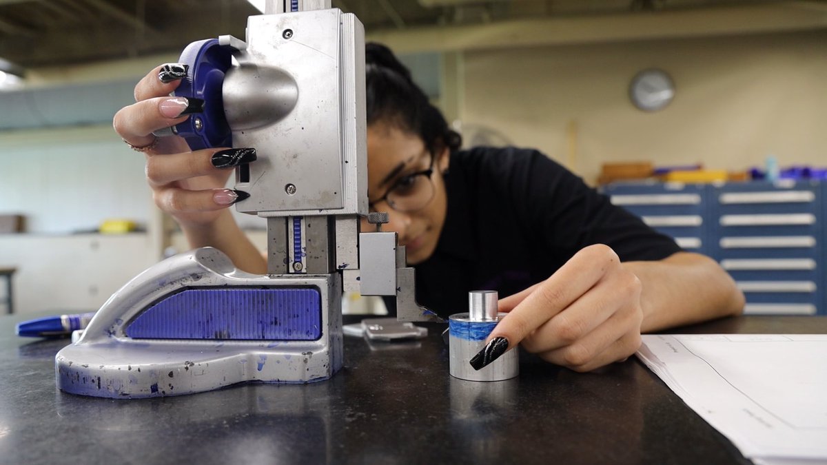 HowellCheneyTHS's tweet image. Yazmin Hernandez, Class of 2023, came to #cheneytech specifically for Precision Machining Technology.“I love how  hands-on the shop is and how we have multiple machines to work with.I hope to expand my trade knowledge and use those skills to help run a company one day.”#MFGMonth