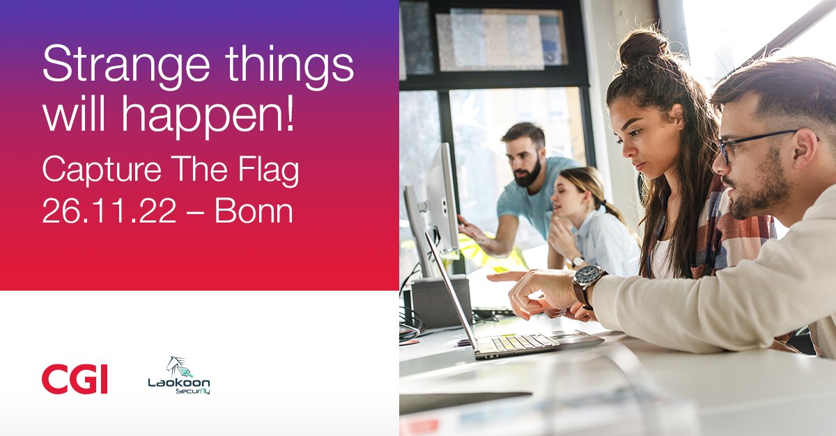 CGI_DE's tweet photo. Dein Herz schlägt für IT Security? Dann melde dich schnell zum Capture The Flag Event von Laokoon SecurITy und CGI an! Jetzt registrieren: https://t.co/xbiTtABGkk https://t.co/Tz1ppzOnZo