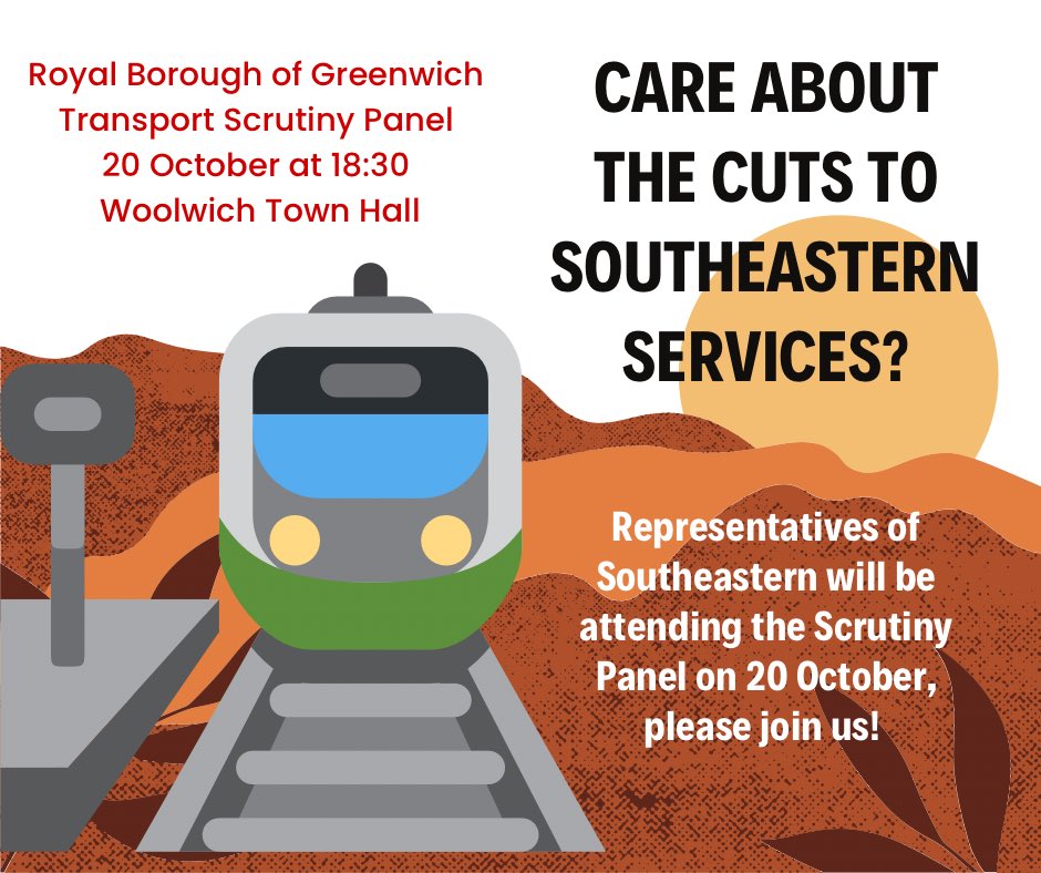 Reminder about this crucial scrutiny meeting that I am chairing on Thursday with Southeastern. They will be sending four representatives including their Managing Director, so it’s a great opportunity to make your views known.