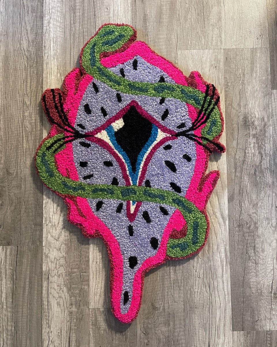 LoveAndTuft's tweet photo. This dragonfruit rug is named Valerie!! I absolutely love naming my rugs after the people that support me if you want a rug named after you message me🫶 but this rug is for sale on my website for $290 and can be shipped out this week! Thank you all I appreciate the support 🥹🥰 https://t.co/CPJIo4ihlL