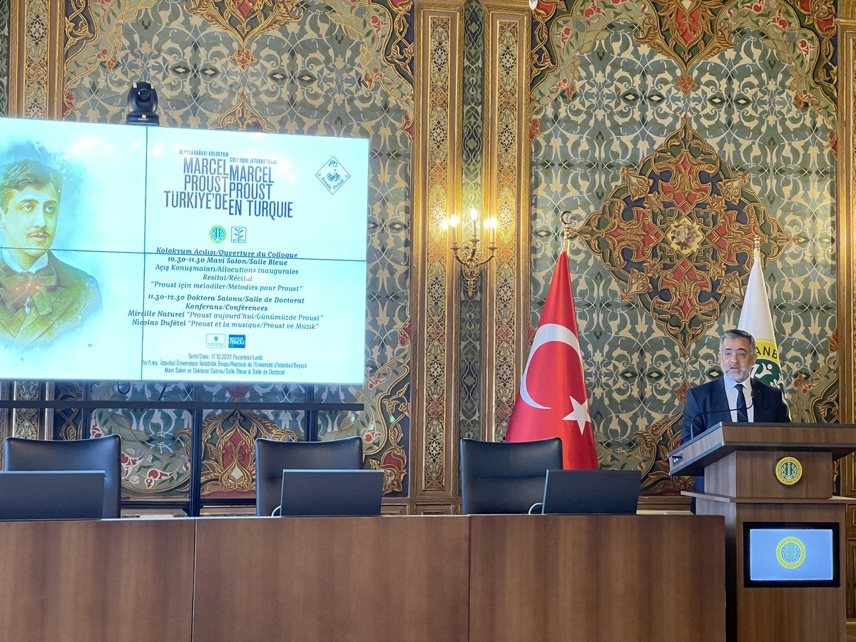 iuedebiyatf's tweet photo. Le Colloque International “Marcel Proust en Turquie” organisé par le Département de Langue et Littérature françaises en collaboration avec APFi et L’Institut français de Turquie, a commencé aujourd’hui par les allocutions d’ouverture. https://t.co/lnixd7zwL9