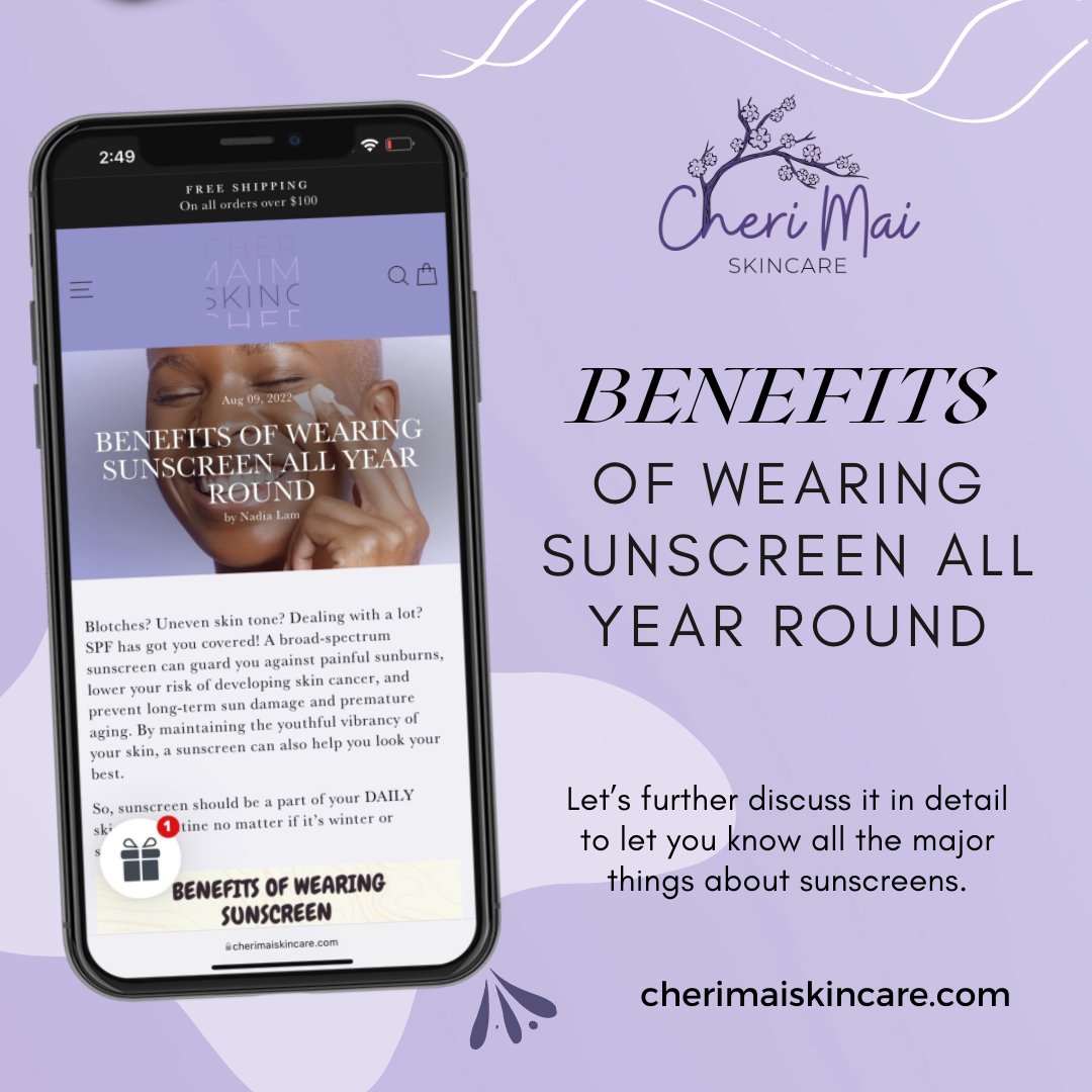 cherimaiskin's tweet photo. Sunscreen 🌞 should be a part of your DAILY skincare routine, whether it’s winter ❄️ or summer.

✨ Sunscreen Benefits on Acne 
✨ Sunscreen Prevents Premature Aging 
✨ Prevent DNA Damage
✨ Reduce Your Skin Cancer Risk 
✨ Overall Healthier Skin 

#cherimaiskincare #sunscreen https://t.co/kEaKgKHexu