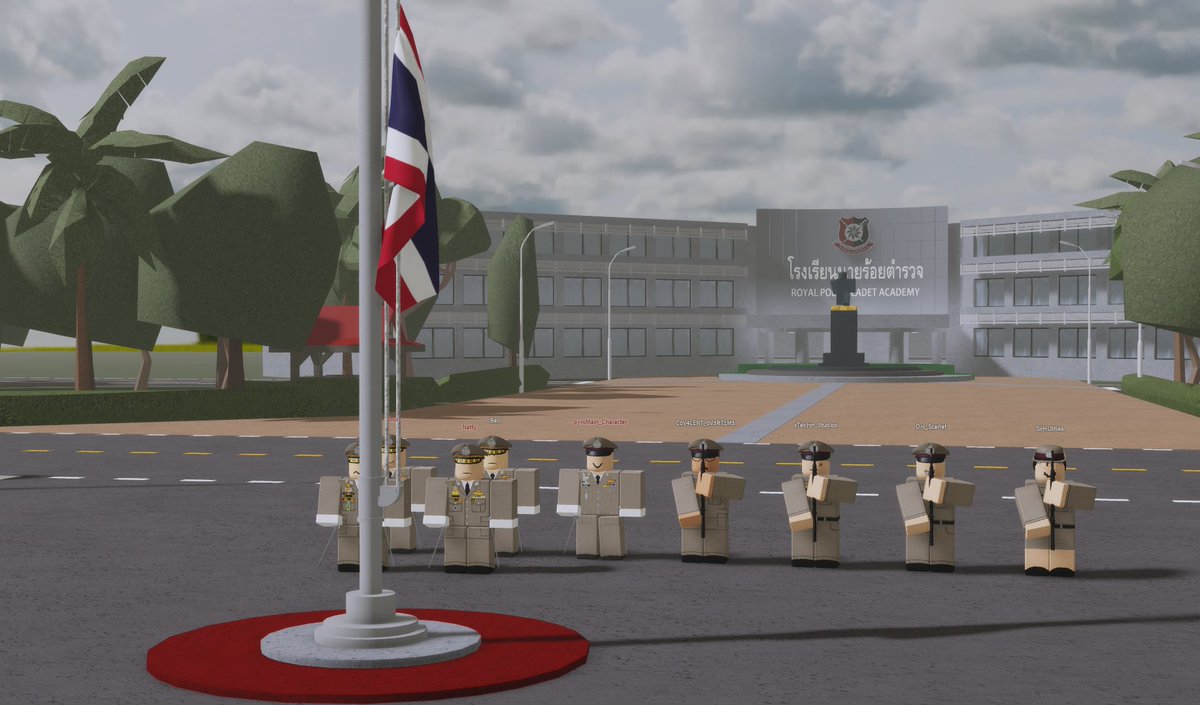 RBLX_RTP's tweet photo. "It has been a long journey to join and witness the Royal Thai Police roleplay" 

Today evening, the Former Police Association of Thailand hosted National Anthem along with taking oath in front of the late King and speech from former police generals at Royal Police Cadet Academy. https://t.co/nAzDnTuq3X
