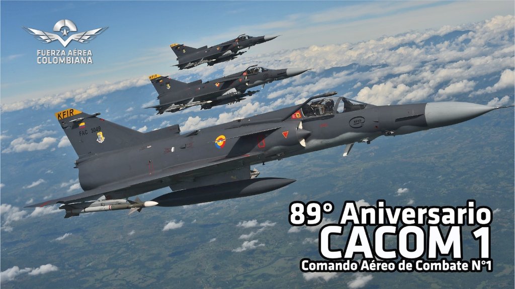 FuerzaAereaCol's tweet photo. Felicitamos al Comando Aéreo de Combate No.1 en sus 89 años al servicio de la nación. 

El compromiso de sus integrantes ha permitido contundentes resultados operacionales en defensa de los colombianos.

➡️https://t.co/jL3yJ9czF0
@FuerzaAereaCol #CACOM1
#MiFuerzaAérea🇨🇴#AdAstra🚀 https://t.co/F7E1QNmPOF