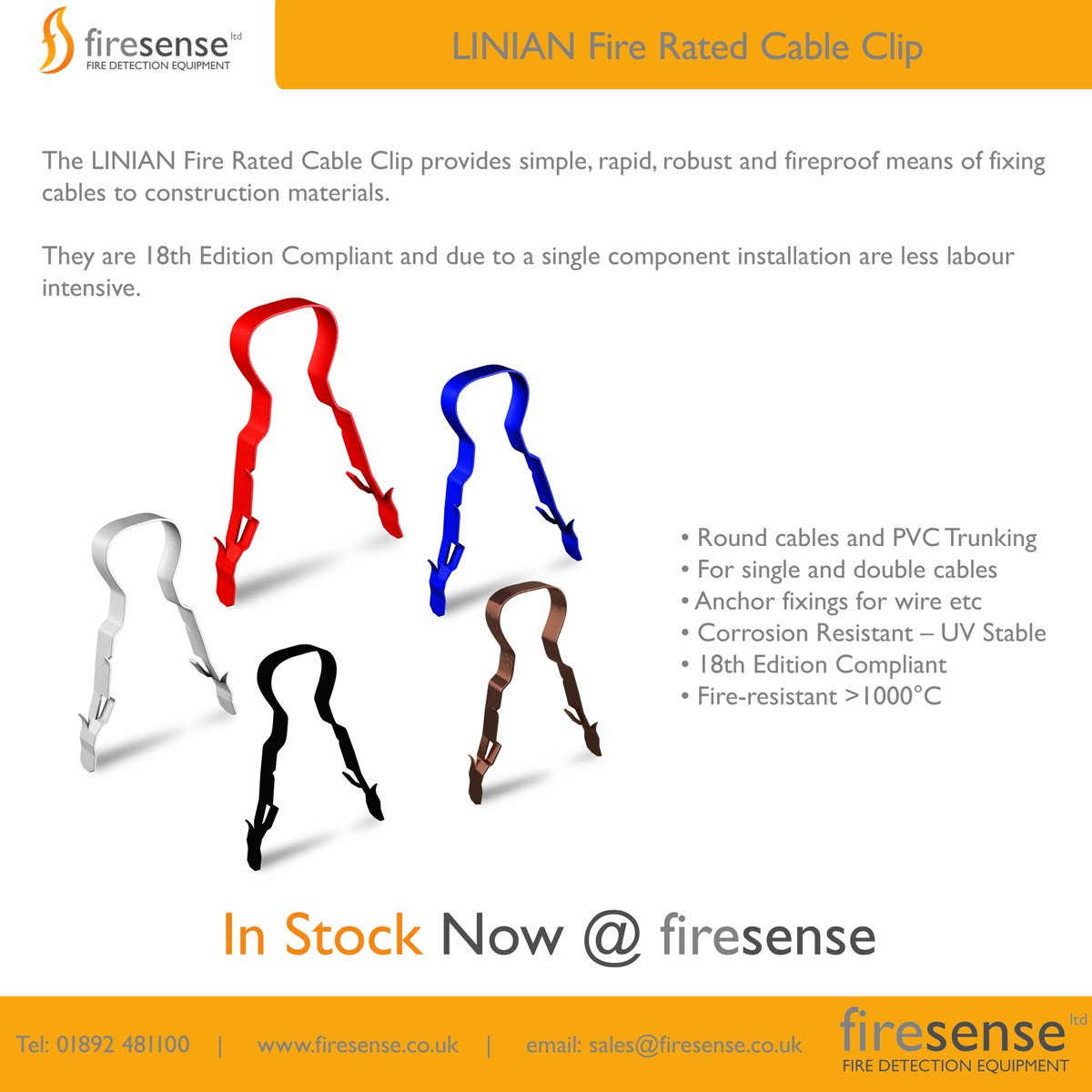 Firesenseltd's tweet photo. The @LINIANFireClip Fire rated cable clips are a
fast fixing fire rated cable clip. They are 18th Edition
compliant and can help you save time, money and
lives.
For more information contact your Account Manager
today.
#fire #firerated #fireclip #fireratedclip #linian #linianclip https://t.co/WPXdqsz6Ch