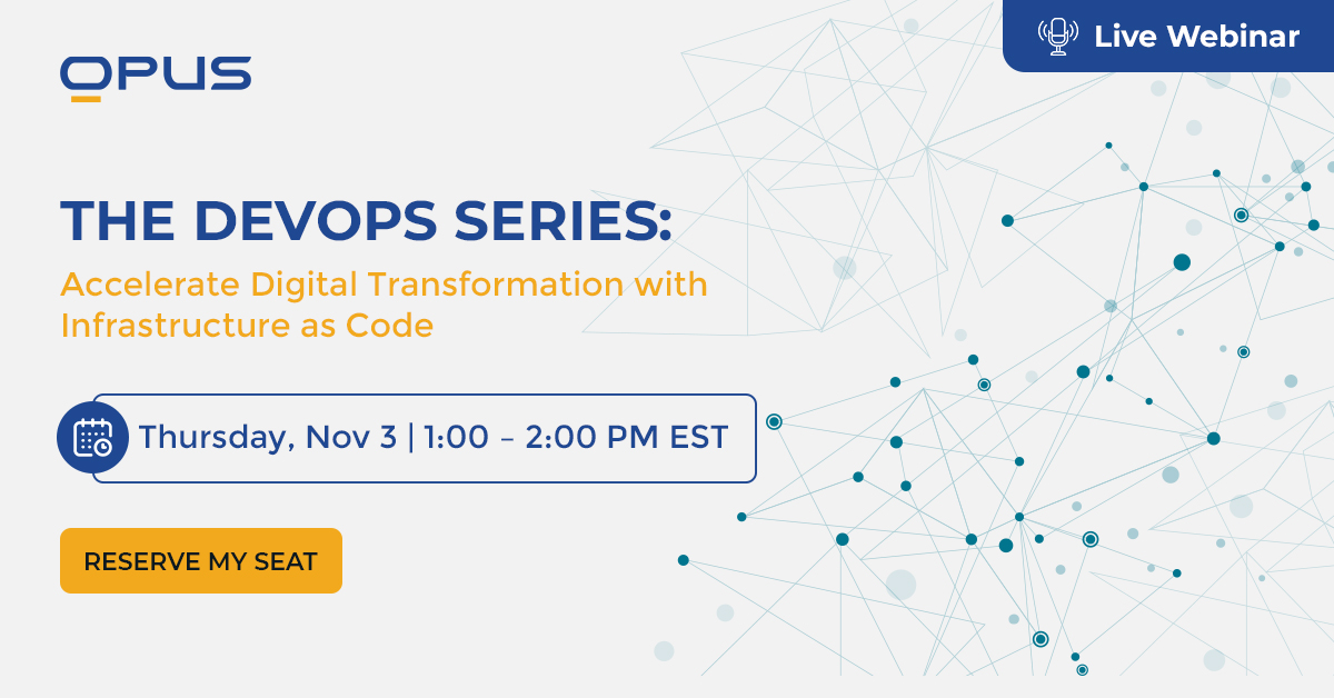 OpusTechGlobal's tweet image. 🚨 #WebinarAlert 🚨

#OpusTalksDevOps: The days of configuring your infrastructure manually are moving behind us. Reap the benefits of process automation by integrating your infrastructure into version control.

👉Join our webinar on Nov 3rd to know more: bit.ly/3T0ybXB