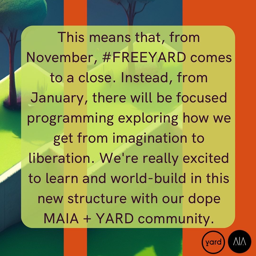 yardarthouse's tweet photo. Hey folks. After over a year of our wonderful #FREEYARD programme, from November, we’re making some significant changes as we move into a new iteration of YARD.
If you have any questions, please get in touch via email yard@maiagroup.co or pop into YARD for a cuppa and a chat 💓 https://t.co/06mAhSTz7Q