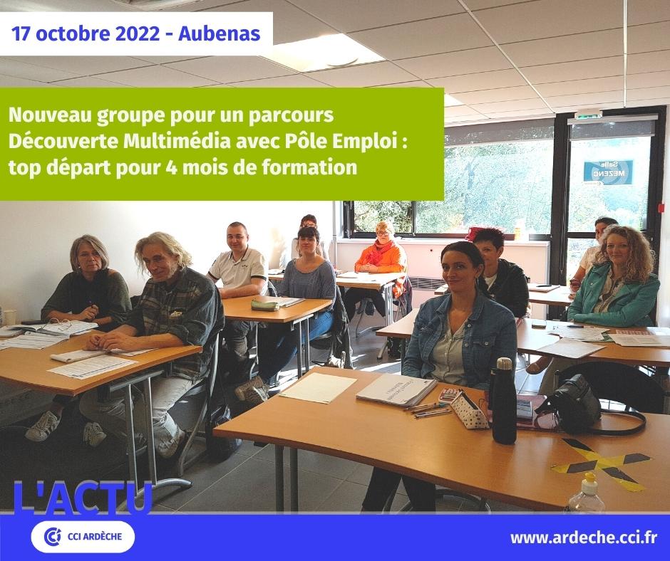 Ce matin à Aubenas, nous accueillons une nouvelle promotion pour notre Parcours Découverte Multimédia, #formation de 4 mois proposée par Pôle Emploi qui durera jusqu’au 21 février 2023 dans nos locaux de la délégation de la CCI
#07actuCCI
@poleemploi_ara